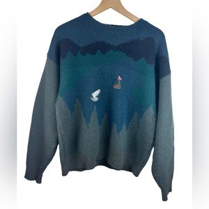 Pendleton Vintage Virgin Wool Fly Fishing Mountain Scene Sweater Mens Sz L USA
